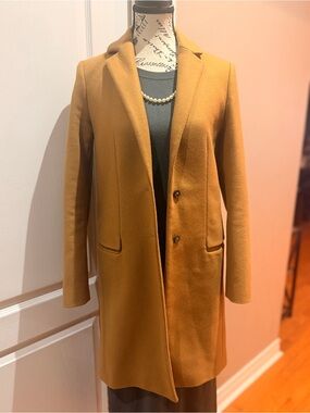 Zara Womens Camel Single-Breasted  Coat